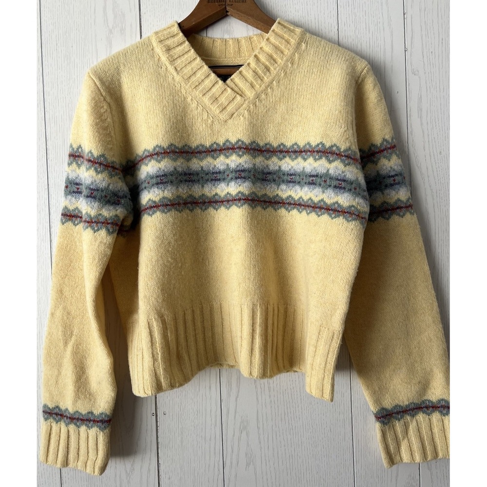 Vintage 90s Abercrombie & Fitch Women's L Wool V-Neck Sweater Nordic Preppy